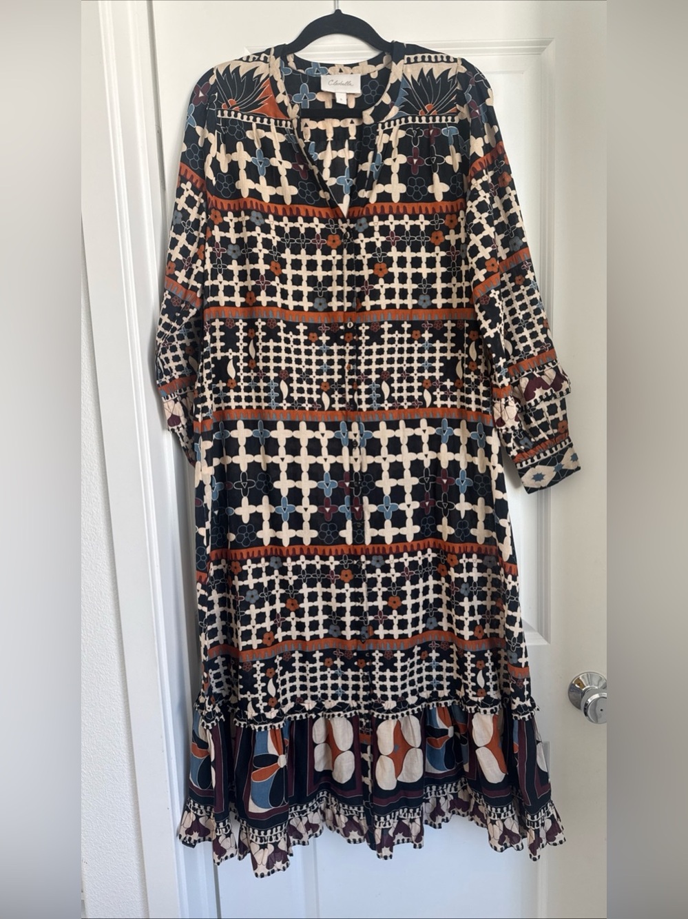 Cleobella The Genevieve Midi Dress Button Ruffle Long Sleeve Size Small No Belt